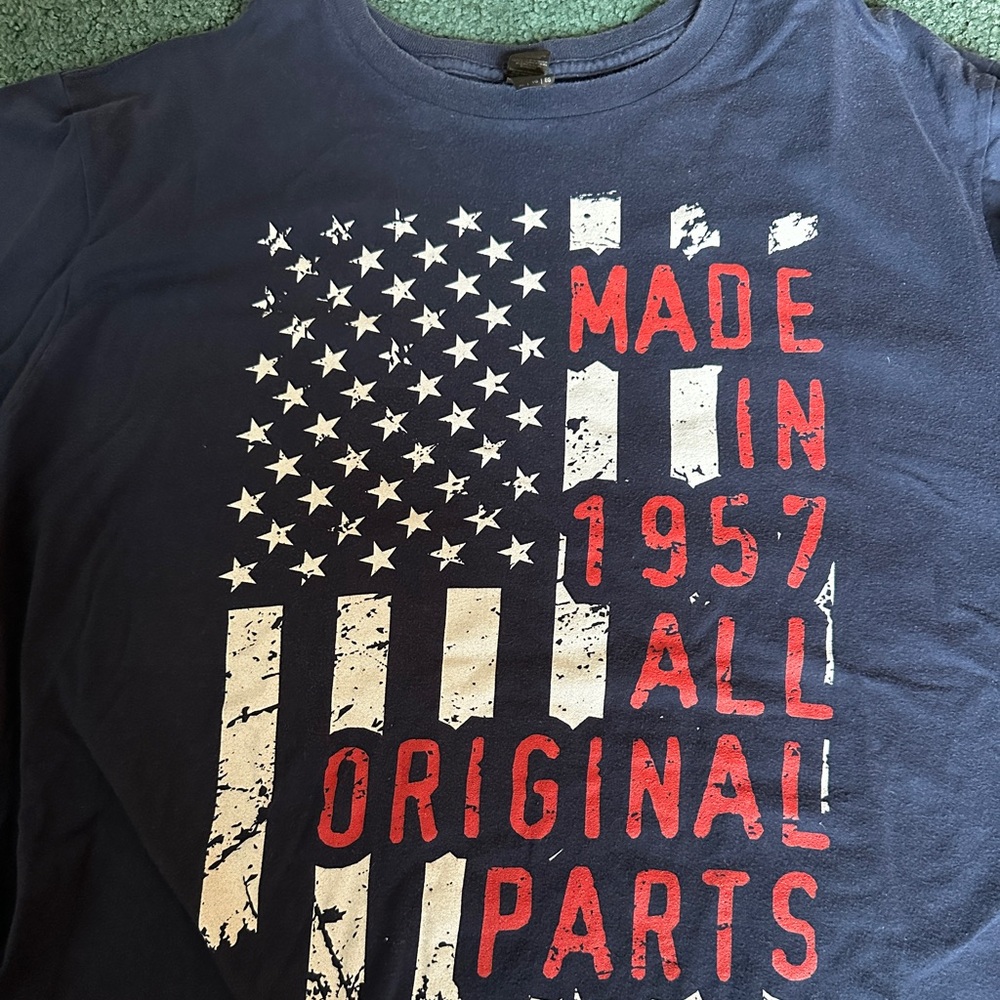 Anvil Navy Short Sleeve Tee with Red Graphic Accent Flag Patriotic XL
